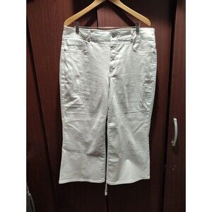 NYDJ Wide Leg Pants Womens 14 White Cropped Stretch High Rise Jeans NWT Preppy